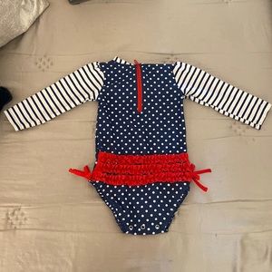 RuffleButts Girls Long Sleeve Swimsuit - RARE Red White Blue Combo - 18-24 month